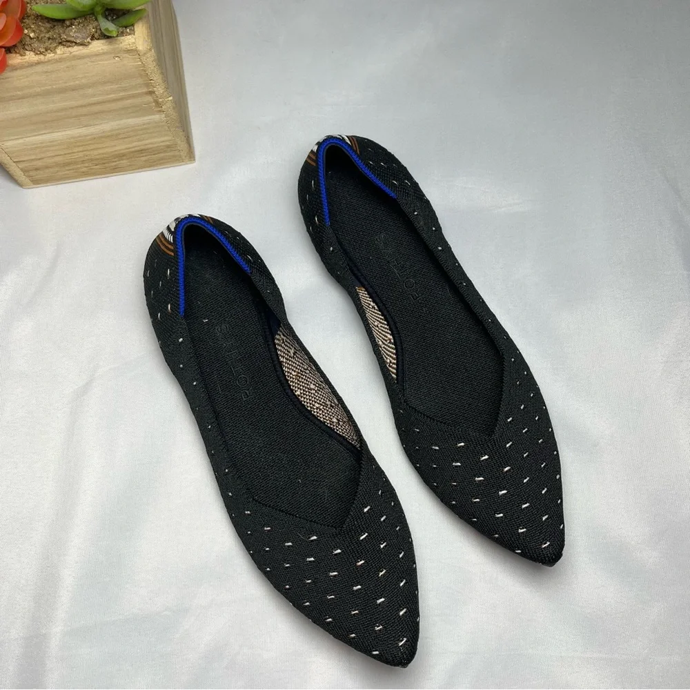 Rothy's The Point Flats in Ivory Dot Size 9 Black